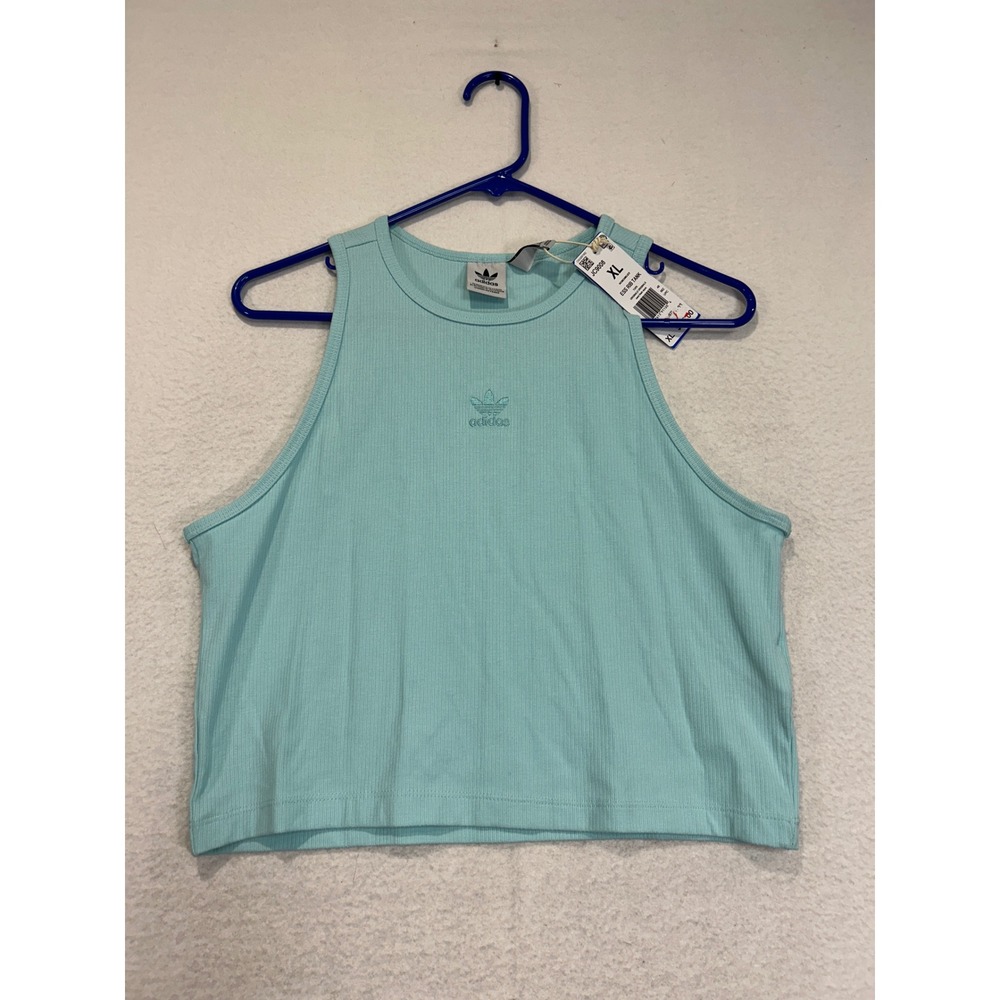Adidas Originals Womens Essential Rib Tank Top Semi Flash Aqua JC9008 XL NEW